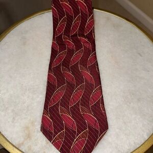 Valentino Silk Tie Red Leaf Jacquard Pattern